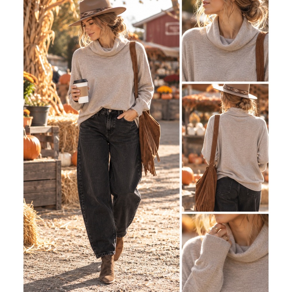 Uniqlo funnel neck oatmeal super soft xs s boxy fit Heattech neutral sweater euc